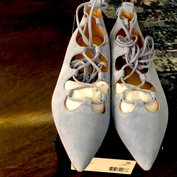 COACH Justine Suede Pointed Toe Ankle Strap Flats - Picture 1 of 6